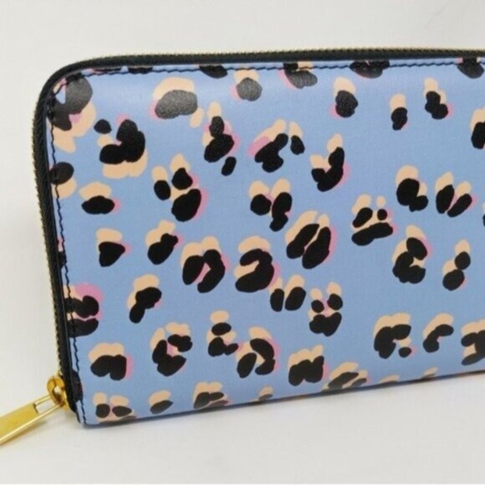 Escada Leather Purple Leopard Continental Wallet $550